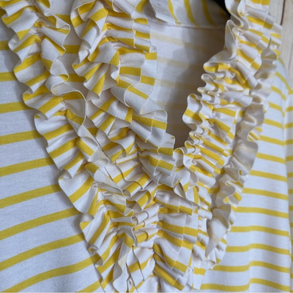 Christina Yellow Stripe Ruffle Neckline Business Casual Sweater - Picture 2 of 5